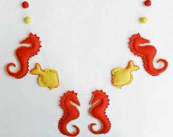 DIY Felt Pattern - Soft Felt - Under the Sea Banner / Mobile - Includes Seahorse, Fish, Snail - Sewing Pattern - Instant Download