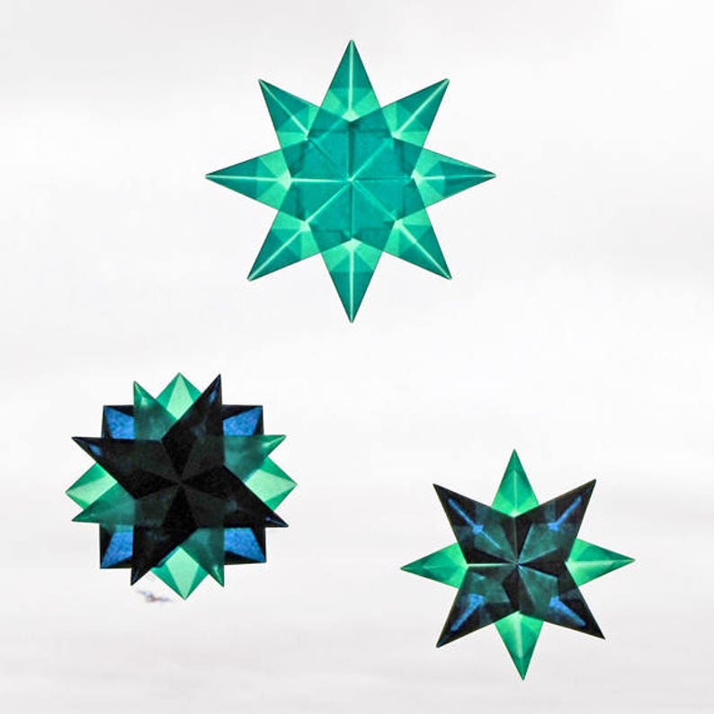 Handfolded Kite Paper Rainbow Stars One 16 Pointed and Two Etsy