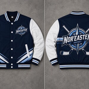 Personalized sublimated bomber jacket, custom logo team jacket, sports team outerwear, baseball softball basketball apparel, custom names numbers, school business club branded merchandise.