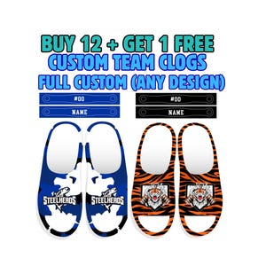 Custom Team Clogs – Personalized Sports Shoes with Logo – Men, Women, Youth – Baseball, Football, Softball, Lacrosse, Hockey – Team Gifts