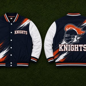 Custom sports bomber jacket, personalized team outerwear, sublimated logo jacket, baseball softball hockey soccer apparel, custom player name number, school club organization team merchandise.