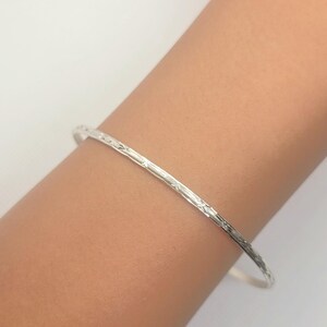 Handmade Diamond Cut Sterling Silver Bangle Bracelet: Engraved Star Cuff
