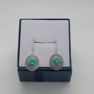 Turquoise Earrings, Oval Earrings, Sterling Silver, Blue-Green Earrings, Handmade, Turquoise Gemstone Oval Shaped Earrings, Earrings