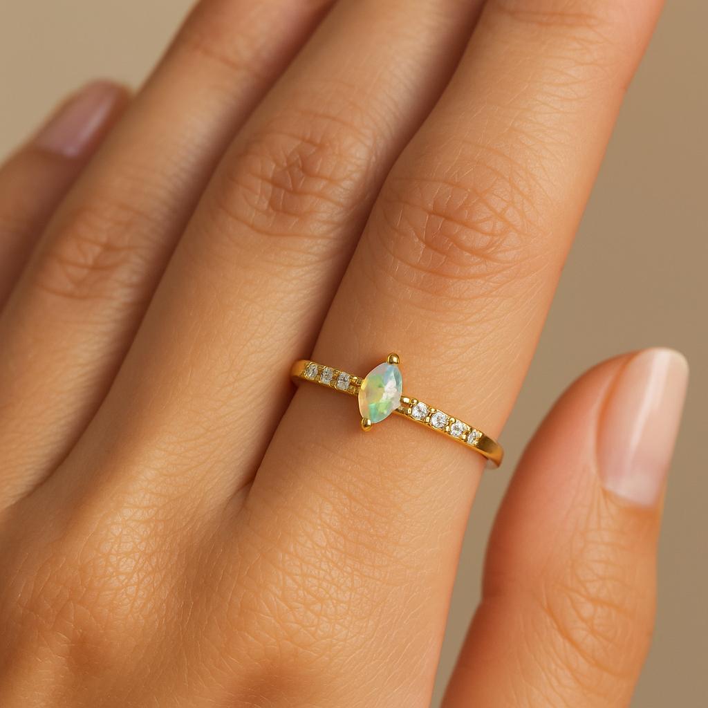 FULULAY Anillo De Plata Esterlina Chapada En Oro De 14 Quilates, Piedra Lunar Cortada A Mano, Labradorita/ópalo, Gran Regalo Para Mujer, Oro Amarillo, Sin Piedras Preciosas