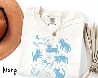 Komfort Farben Hunde im Weltraum Shirt, lustiges Hund Tshirt, übergroßes Shirt, Ästhetisches Grafik Retro Vintage T Shirt, Hunde Liebhaber Geschenk, Hunde Mama T-Shirt