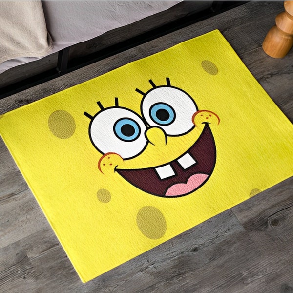 Spongebob Squarepants Cartoon Rug, Funny Face Carpet, Custom Unique Design Rug, Soft Material, Animated Character Rug, Decor, Kids Furniture