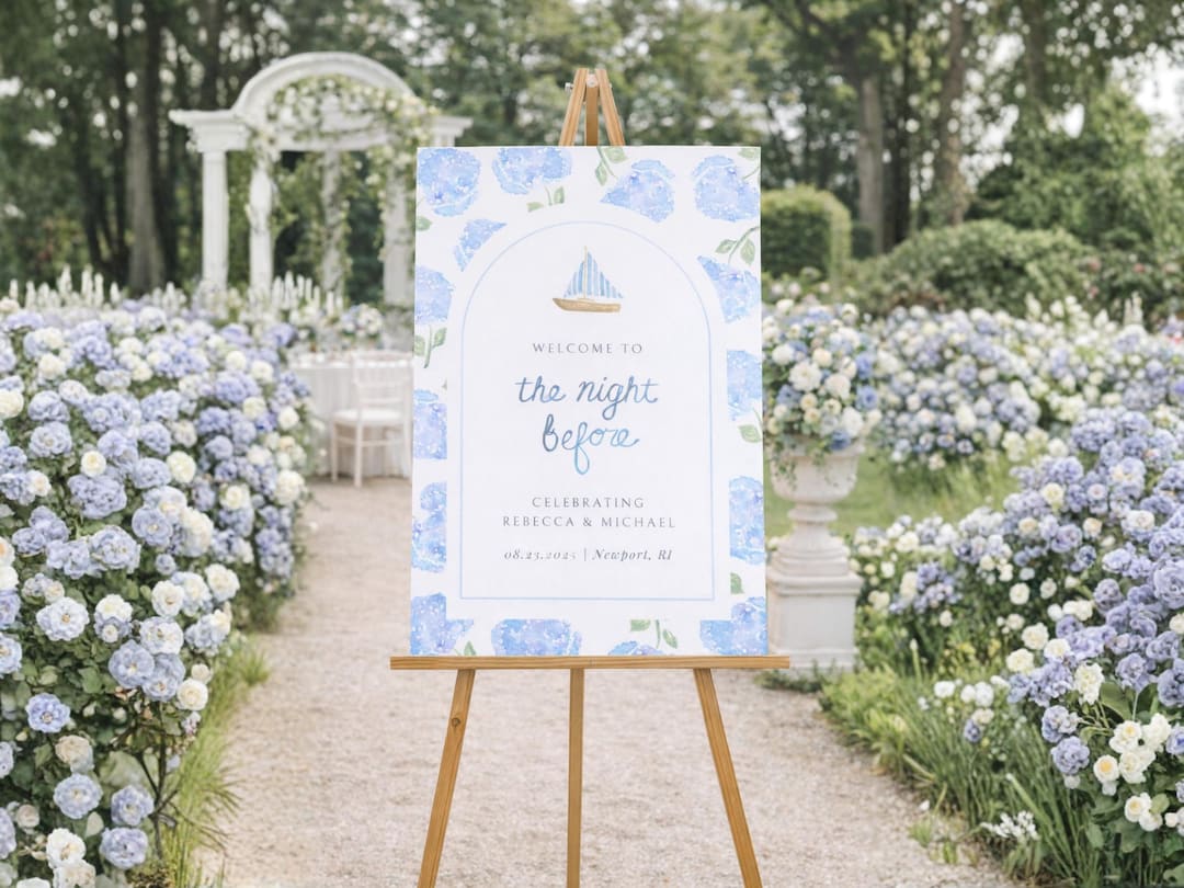 Watercolor Hydrangea Wedding Welcome Sign | Editable Canva Template ...