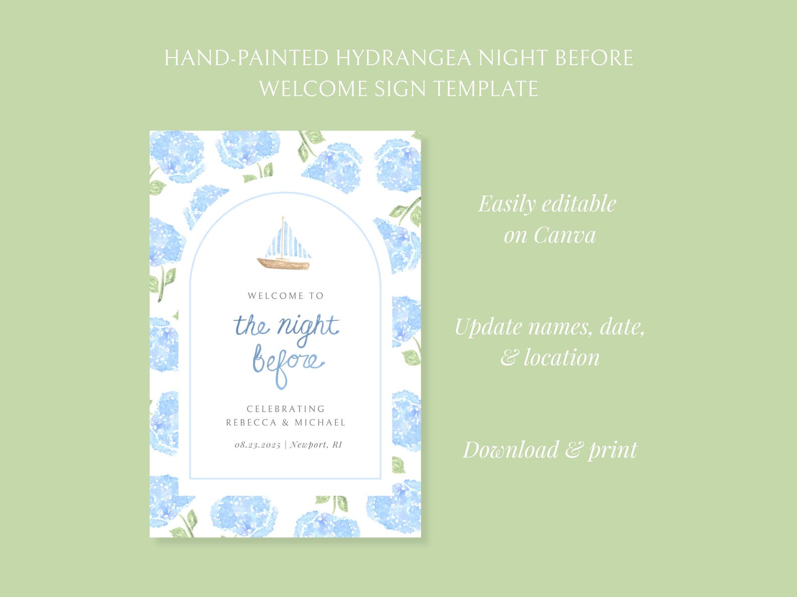 Watercolor Hydrangea Wedding Welcome Sign | Editable Canva Template ...