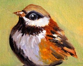 Tiny Bird Painting, Little Wren, Original Oil on Canvas, Small 4x5 Miniature, Feathered Animal, Woodland Creature, Brown, Black, White, Art