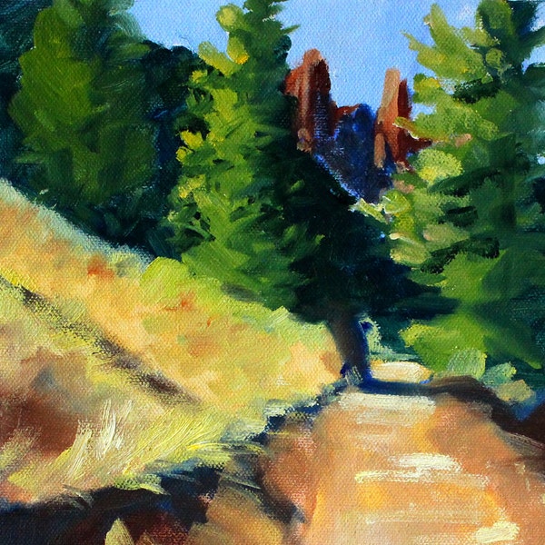 Oregon paisaje pintura, aceite Original, lona 8 x 10, roca de Smith, Crooked River Trail, árboles, recreación al aire libre escena, decoración de la pared pequeña