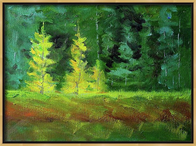 Forest Landscape Oil Painting Original Larch Trees