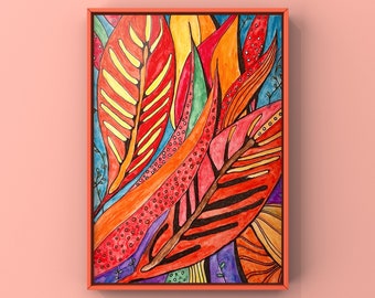 Contemporary Garden Art, Bright Leaves, Colorful Textures, One of a Kind Watercolor Painting, Nature Inspired Artwork, Original Floral Style