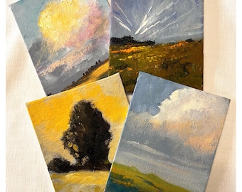 Miniature Oil Painting, Original Landscape Paintings, Small One of a Kind Artwork, Sky and Trees Paintings, Rural Skyline Art, Small Nature