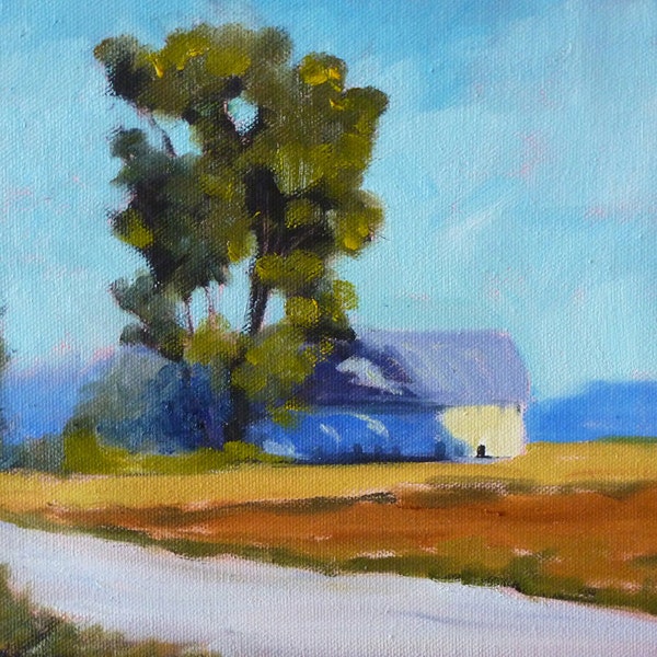 Original Landscape Oil Painting, Farm Road, Barn Scene, 8x10 on Stretched Canvas, Rural Landscape, Wall Decor