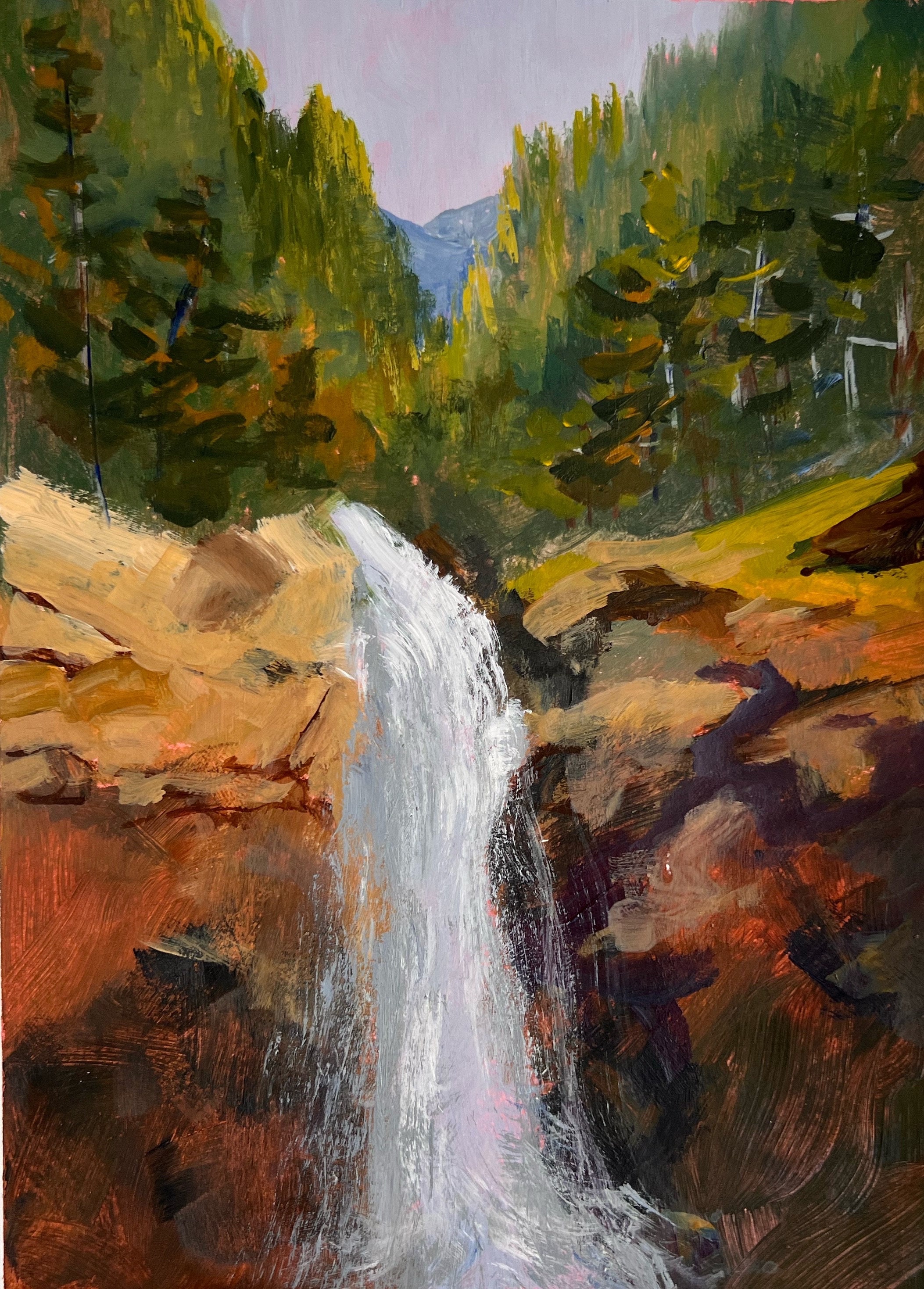 Waterfall Landscape Painting, Small Original, One of a Kind