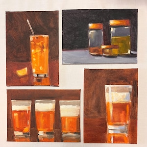 Canvas Art, Original One of a Kind Oil Paintings, Still Life Bar Decor, Small Artwork Accent, Beer Glass Design, Warm Colors Wall Art