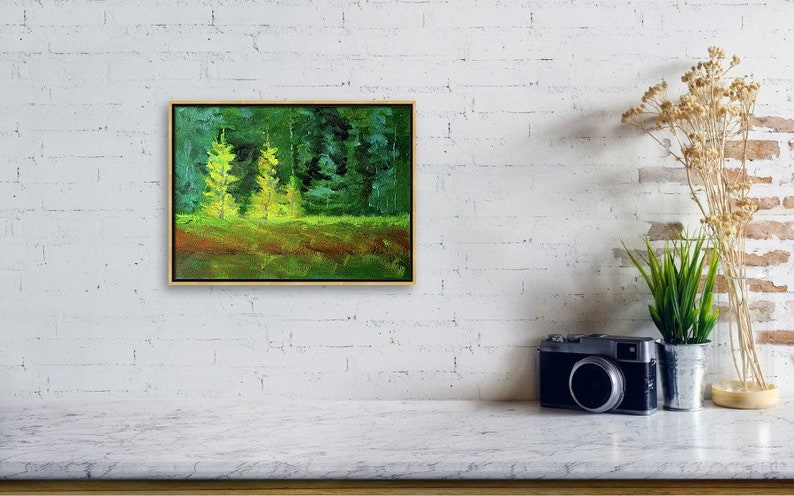 Forest Landscape Oil Painting Original Larch Trees