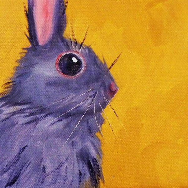 Bunny Oil Painting, Original Baby Rabbit Painting, Canvas 6x8 Gallery Wrap, Wall Decor, Small Animal Portrait, Wildlife Art, Nursery Decor