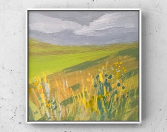 Miniature Landscape Painting, Original Summer Fields, One of a Kind Artwork, Home Accent, Art Lover Gift, Warm Country Scene, Springtime