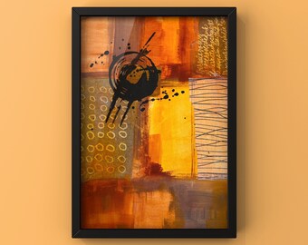 Small Abstract Painted Collage, Warm Colors, Textured Modern Design, Original  One of a Kind Artwork, Geometric Organic Shapes Wall Decor