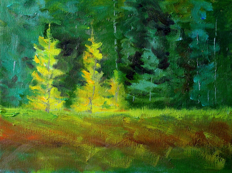 Forest Landscape Oil Painting Original Larch Trees