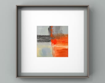 Square Abstract Painting, Small Matted Original, One of a Kind Artwork, Expressive Design, Contemporary Wall Art, Modern Home Decor