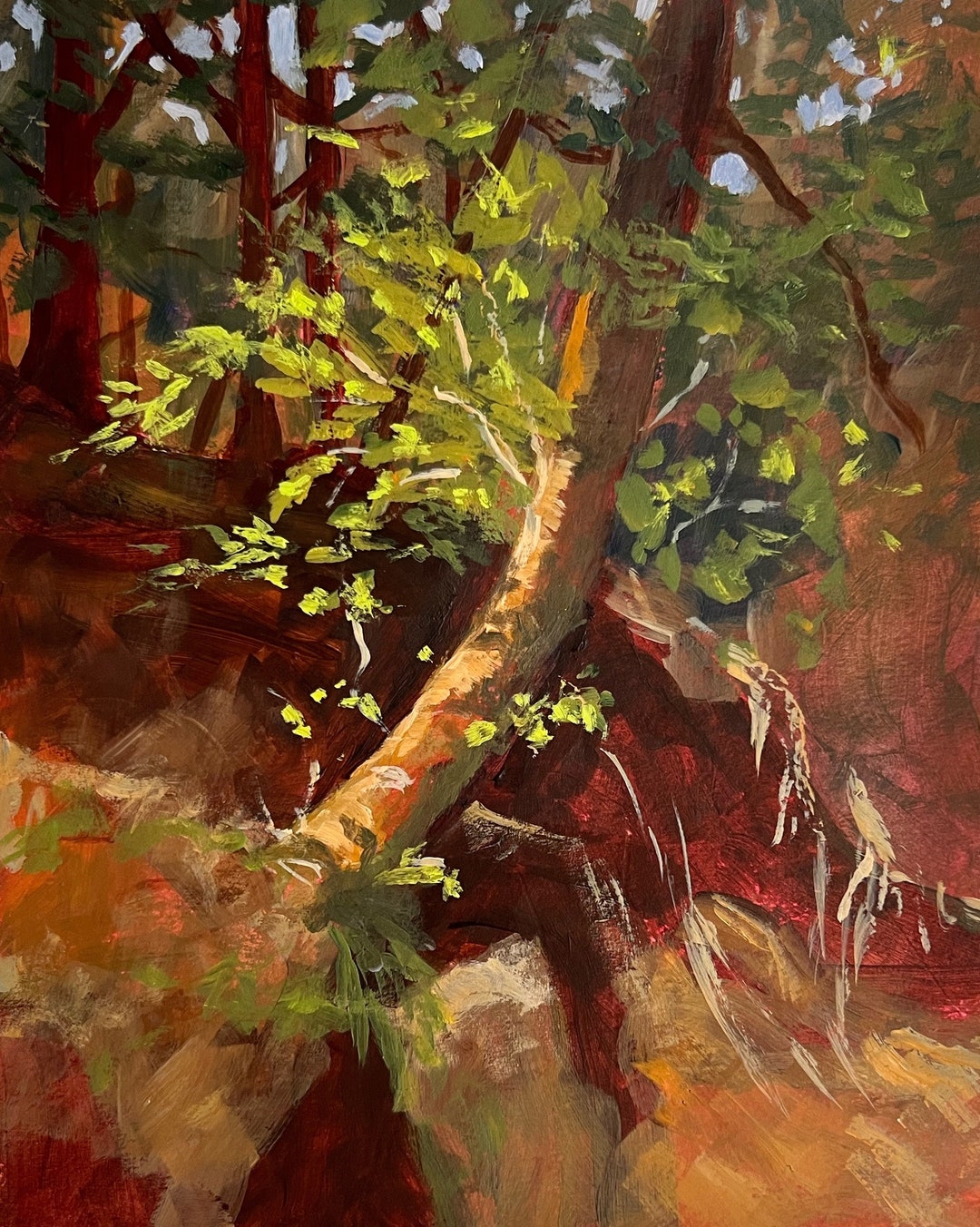 Bending Tree Nature Landscape Painting, Small Original, One of a Kind ...