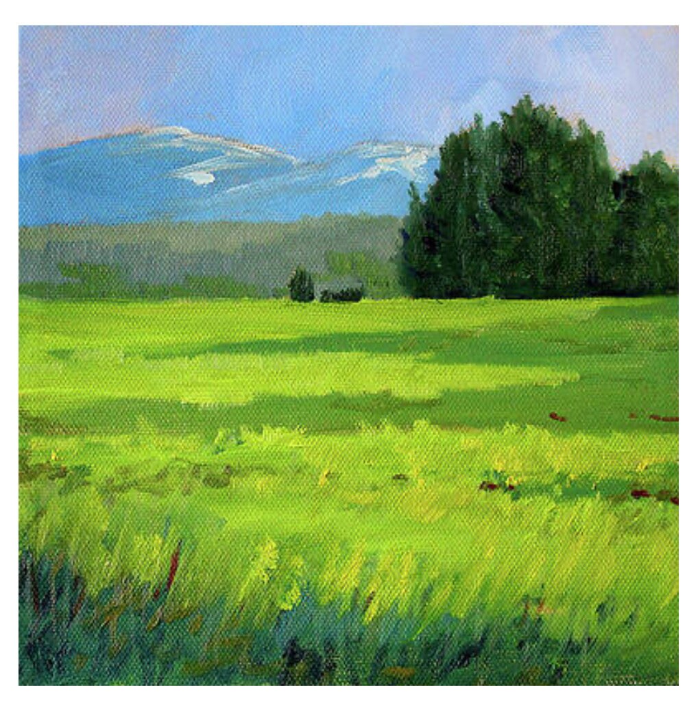 Oregon Meadow Rural Art, Grassy Field Mountains Painting, Trees