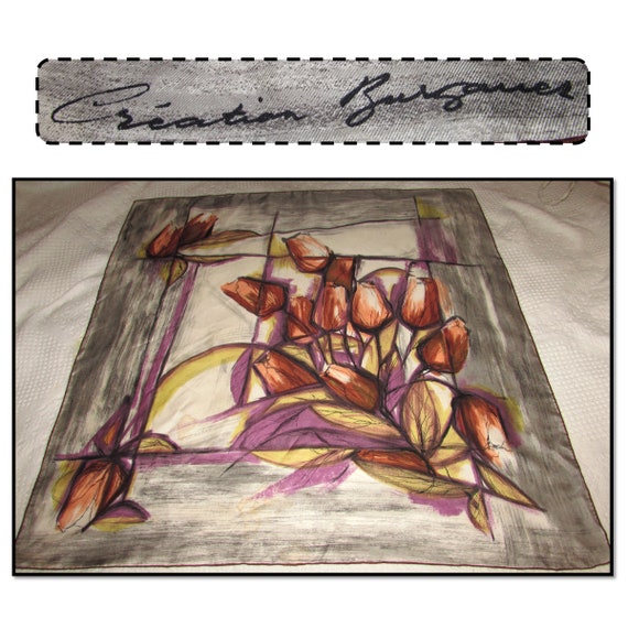 Vintage Abstract Tulip Flowers Scarf, Signed Creation Burgauer
