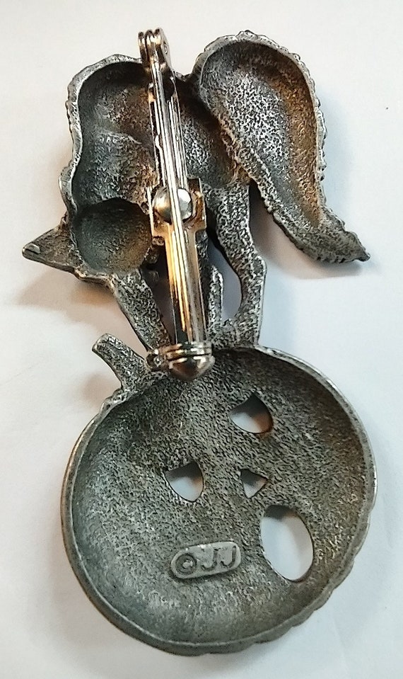 Vintage Halloween Pin Brooch, Arched Black Cat atop a… - Gem