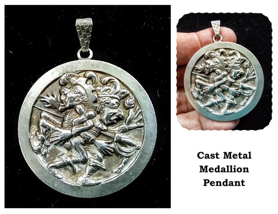 Vintage Silver Tone Metal Coin Medallion Pendant,… - image 1
