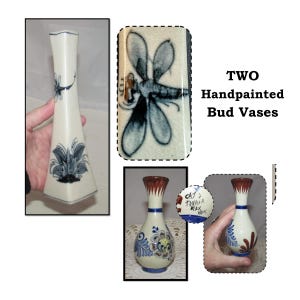 Vintage Pottery Bud Vase, Hand Painted with Dragonflies
