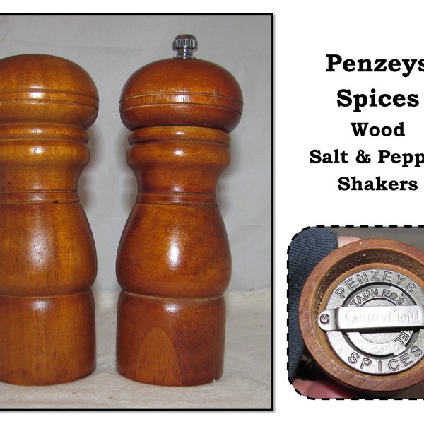 Vintage Wooden Salt Shaker & Pepper Grinder Set, Penzey's Spices, Gesundheit