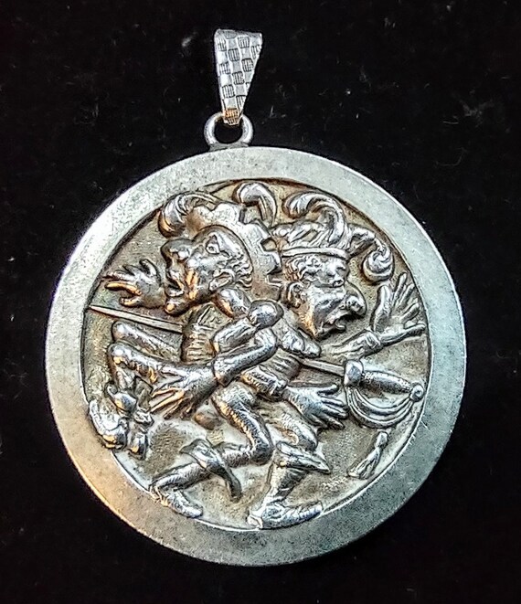 Vintage Silver Tone Metal Coin Medallion Pendant,… - image 3