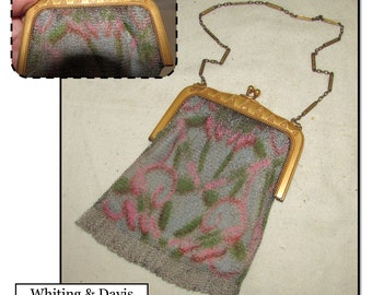 Antique Painted Mesh Evening Bag Purse with Chain by Whiting & Davis