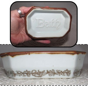 Vintage White & Brown Ironstone China Bath Soap Dish