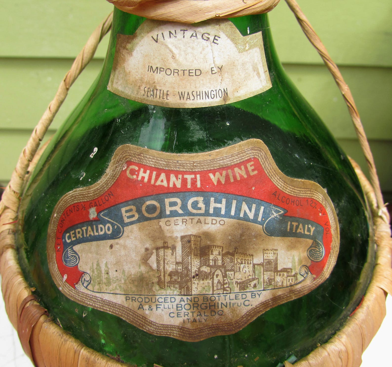 Vintage Long Neck Green Glass Chianti Wine Bottle w Raffia Etsy
