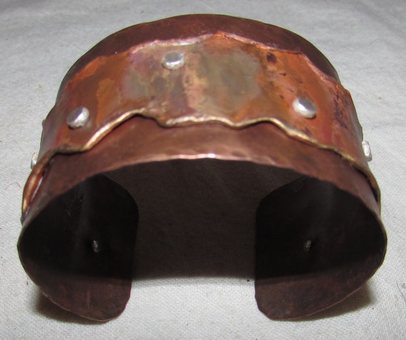 Handmade Wide Brutalist Style Copper Cuff Bracelet - image 2