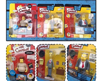 3 - Vintage 2002 Talking Action Figure Toys, Brad Goodman, Blue Haired Lawyer & Larry Burns from The Simpsons in Original Box