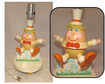Vintage Humpty Dumpty Lamp by Nursery Originals, 70s, yellow, with hair