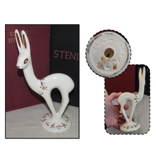 Vintage White Ceramic Deer Figurine w/ Long Ears by Artistic Pottery Company of Los Angeles, California