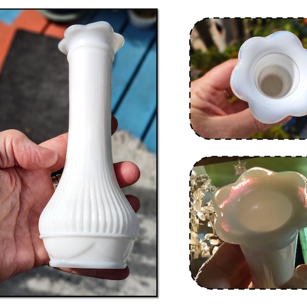 Vintage Milk Glass Bud Vase, Ring of Fire