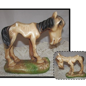LARGE - Vintage Chalkware Old Hag Hungry Horse Figurine Carnival Prize