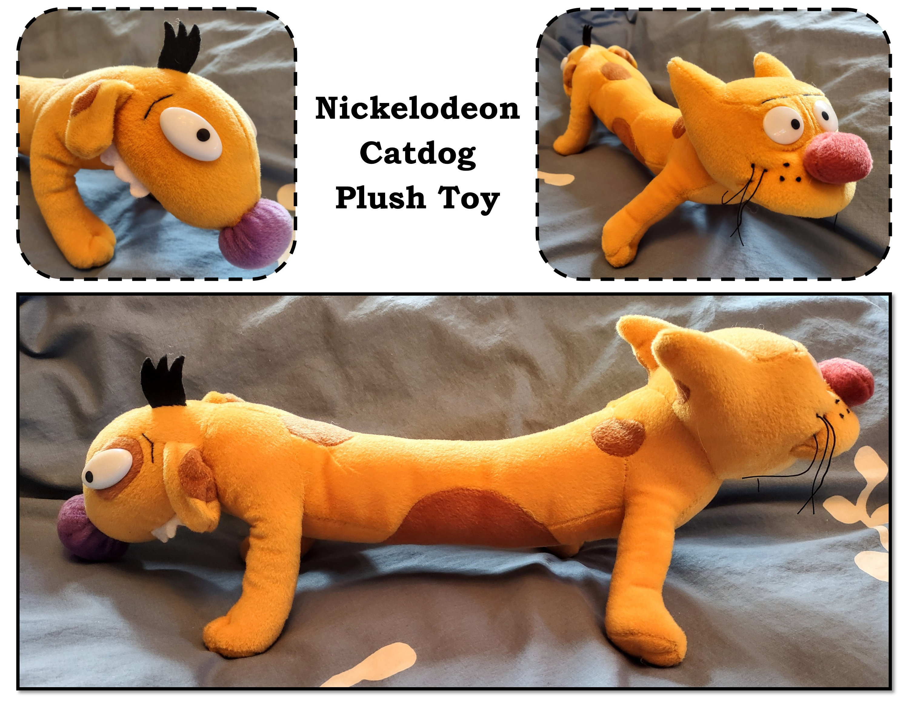 Vintage 2002 Nanco Catdog Plush Stuffed Toy Nickelodeon Cartoon