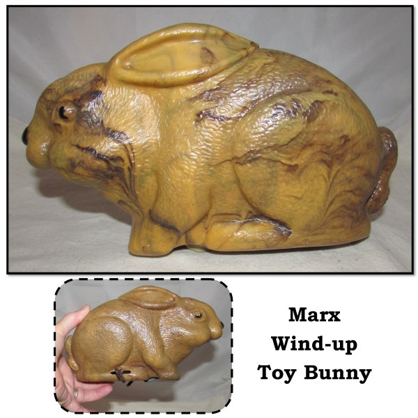 Vintage Louis Marx Wind-Up Marbled Plastic Toy Bunny Rabbit, Working Condition