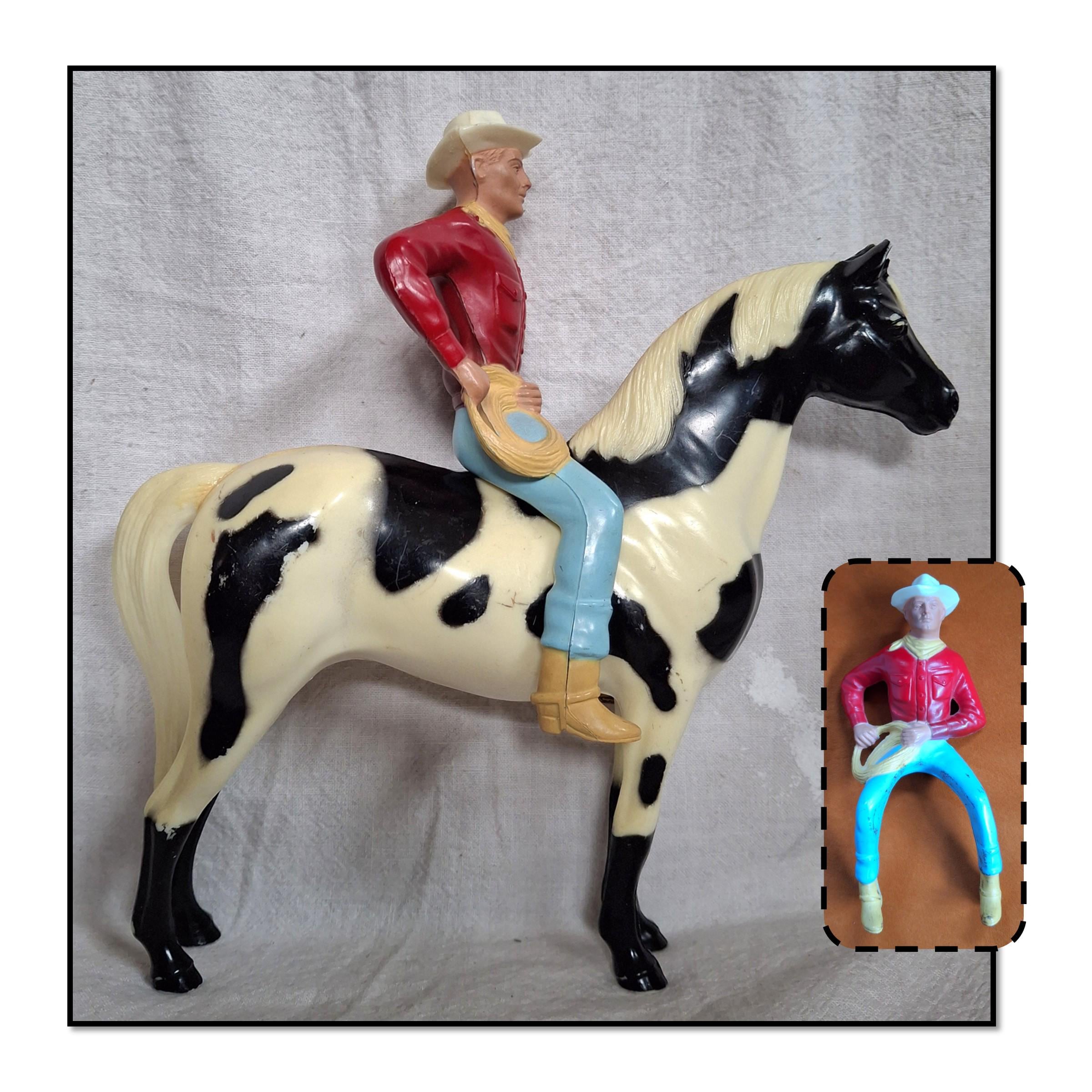 Vintage Black and White Hard Plastic Pinto Horse Toy Figure by