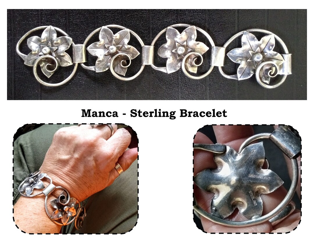 Vintage Signed Albino Manca Hand Wrought Sterling Silver Flower - Technical View