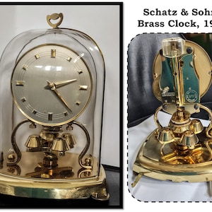WORKING - Brass Clock by Schatz & Sohne, Germany With Plastic Dome