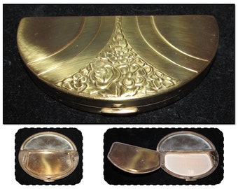 Vintage Gold Tone Half Moon Shaped Mirror Powder Compact by Elgin