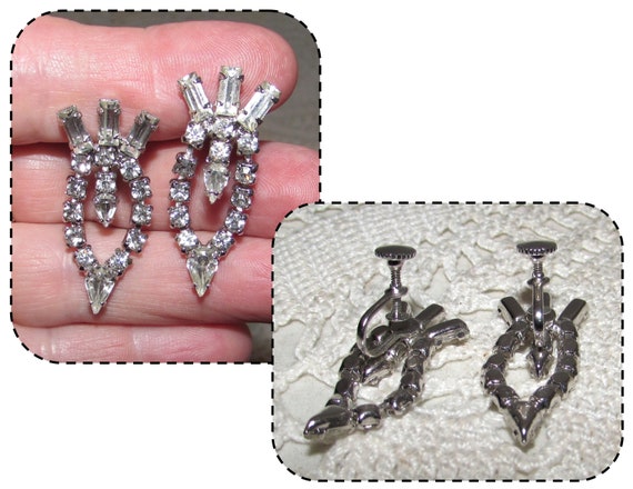 Two Pair of Vintage Rhinestone & Faux Pearls Scre… - image 6